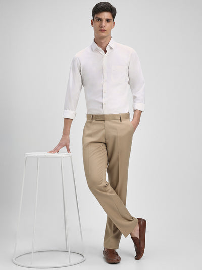 Men's Khaki Solid Formal Trousers