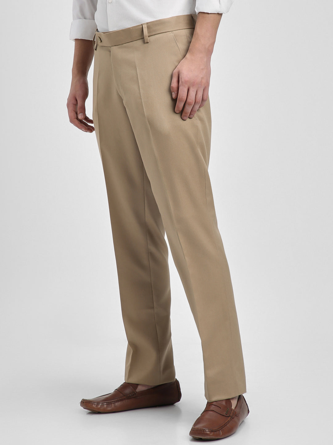 Men's Khaki Solid Formal Trousers