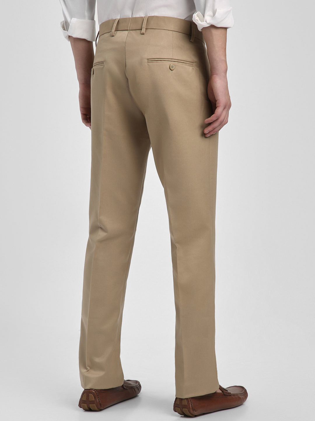 Men's Khaki Solid Formal Trousers