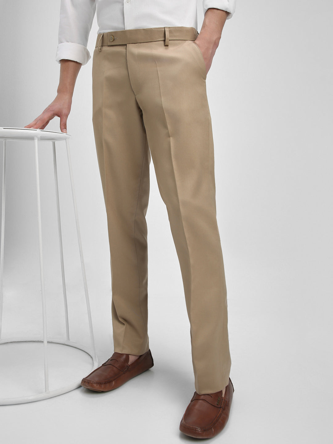 Men's Khaki Solid Formal Trousers