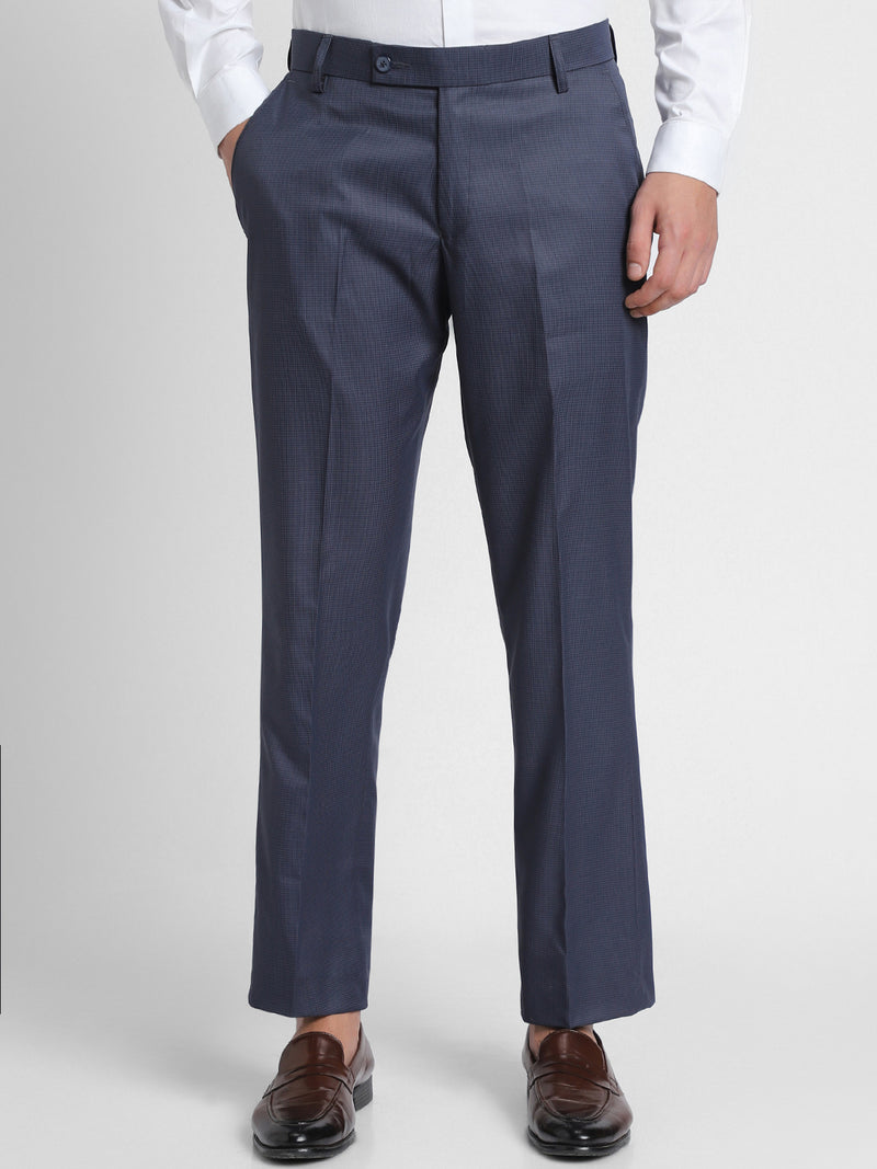 Men's Blue Houndstooth Formal Trousers