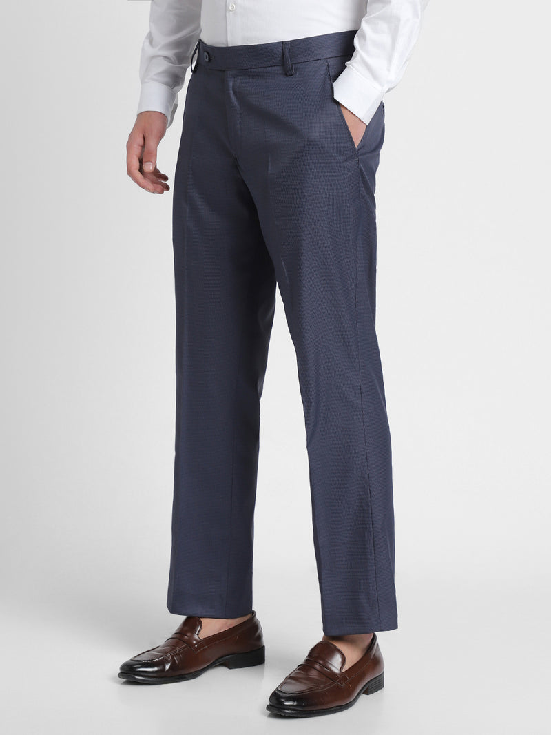 Men's Blue Houndstooth Formal Trousers