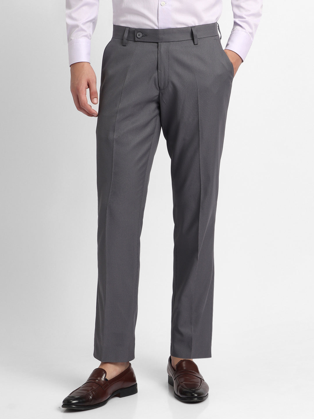 Men's Grey Houndstooth Formal Trousers