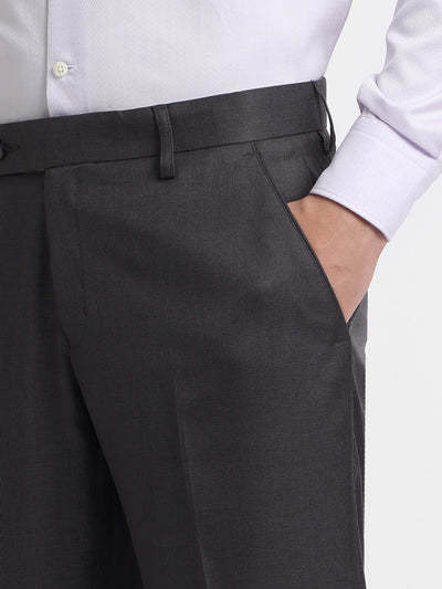 Dennis Lingo Men's Grey Solid Formal Trousers