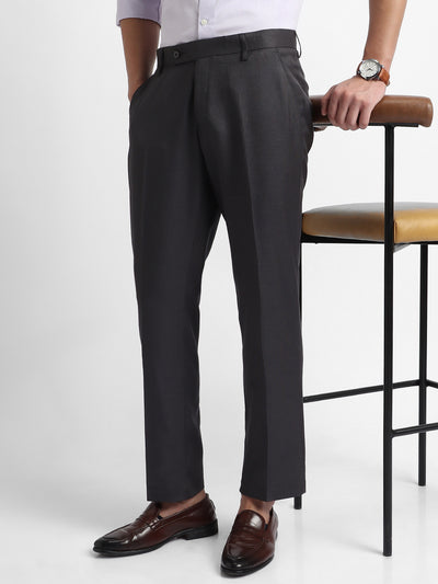 Dennis Lingo Men's Grey Solid Formal Trousers