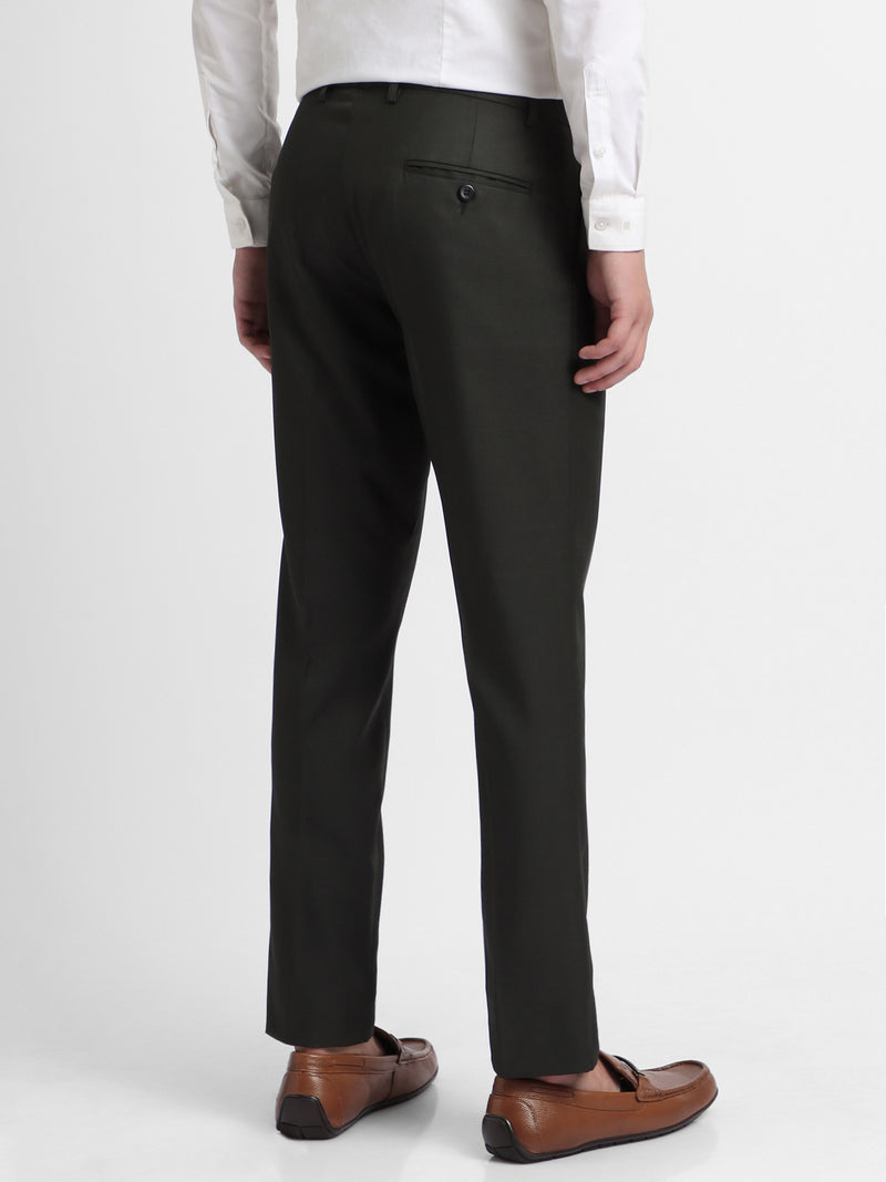 Men's Olive Solid Formal Trousers