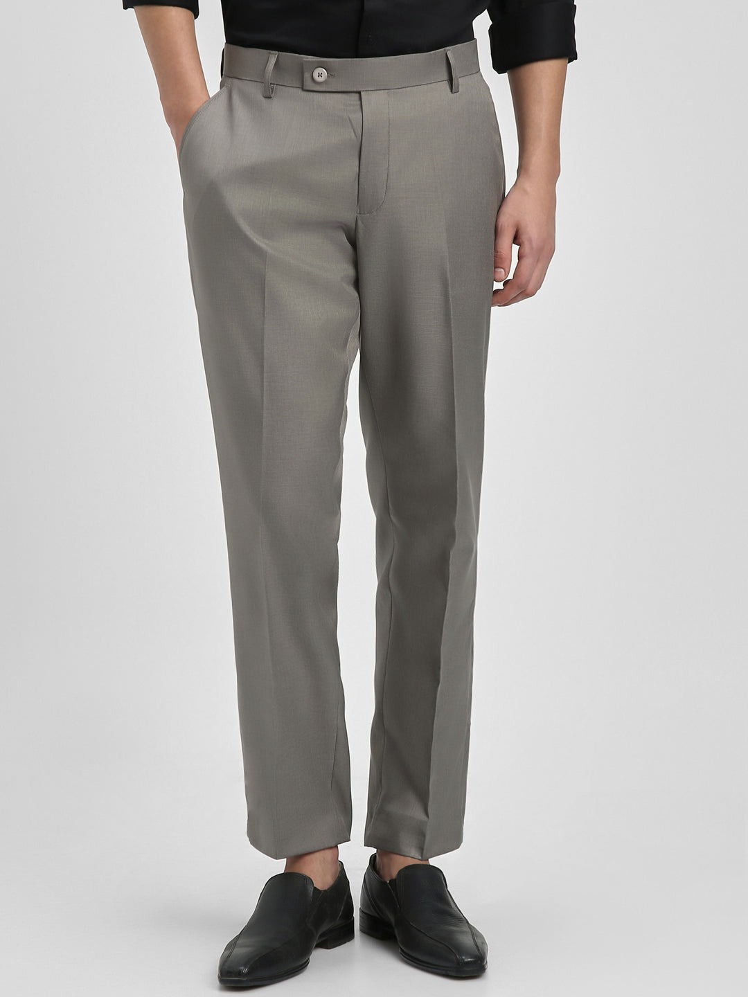 Men's Graphite Grey Solid Formal Trousers