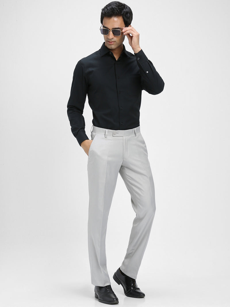 Men's Light Grey Solid Formal Trousers