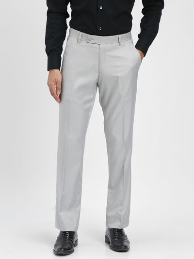 Men's Light Grey Solid Formal Trousers