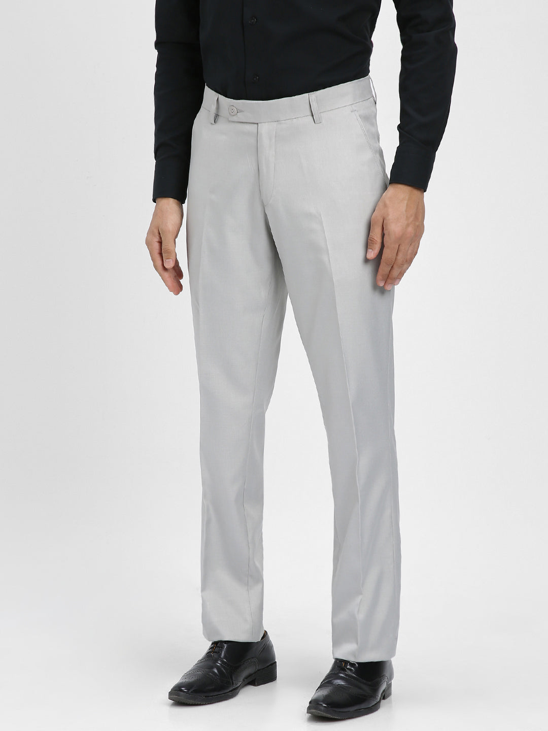 Men's Light Grey Solid Formal Trousers