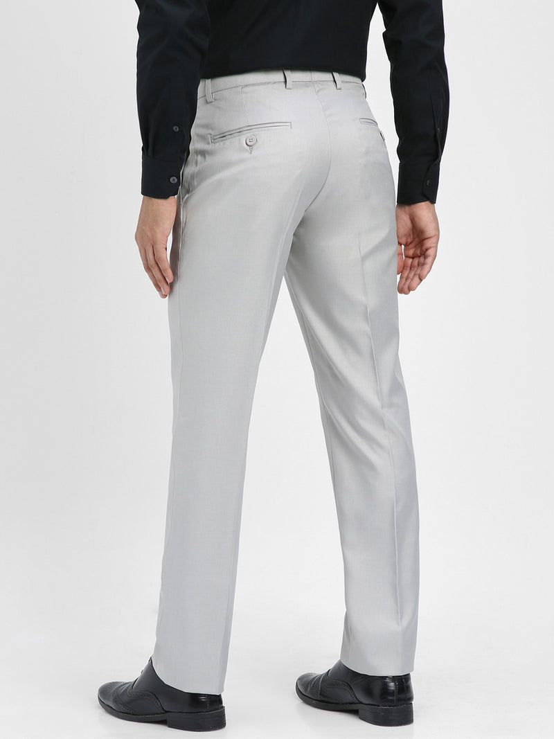 Men's Light Grey Solid Formal Trousers