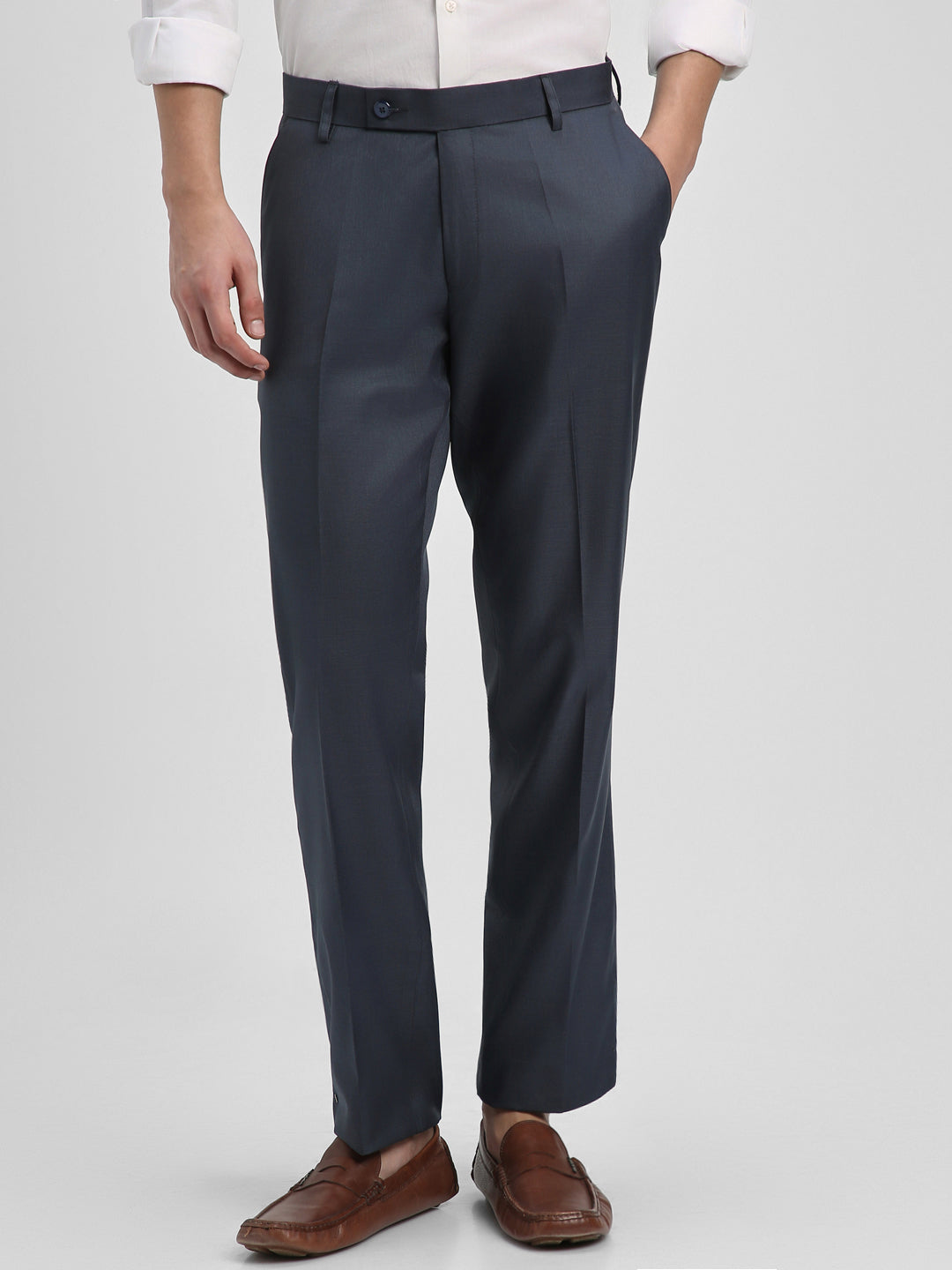 Men's Mid Grey Solid Formal Trousers