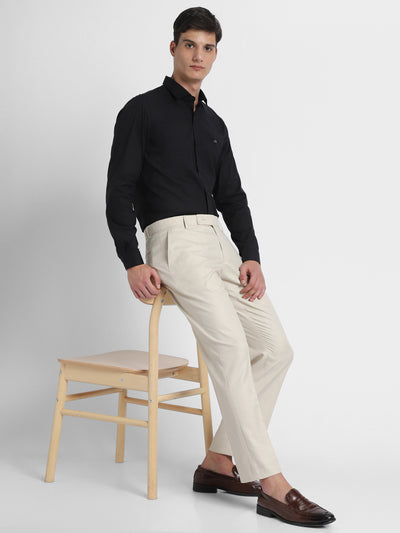 Men's Offwhite Solid Formal Trousers