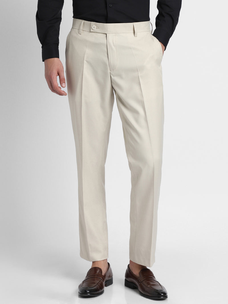 Men's Offwhite Solid Formal Trousers