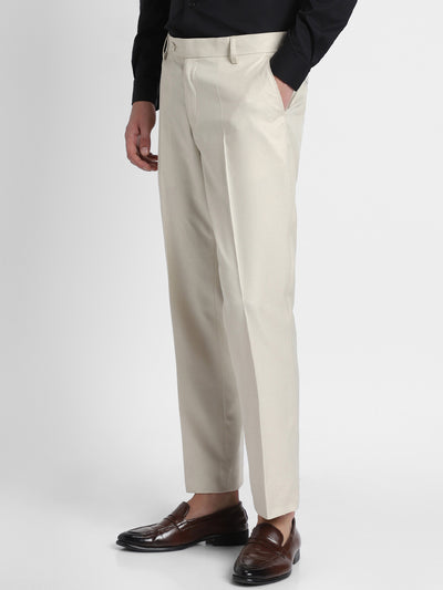 Men's Offwhite Solid Formal Trousers