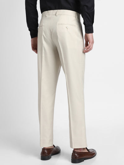 Men's Offwhite Solid Formal Trousers