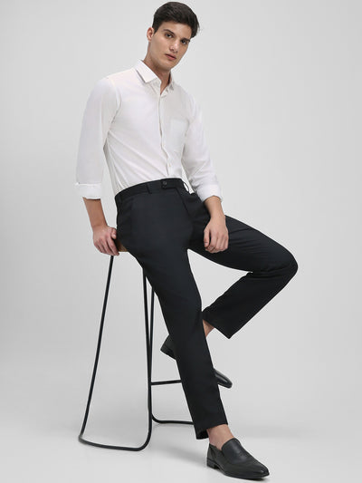 Men's Black Solid Formal Trousers