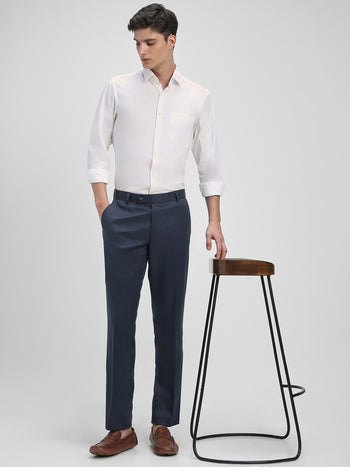 Men's Blue Solid Formal Trousers