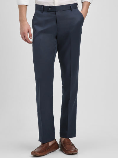 Men's Blue Solid Formal Trousers