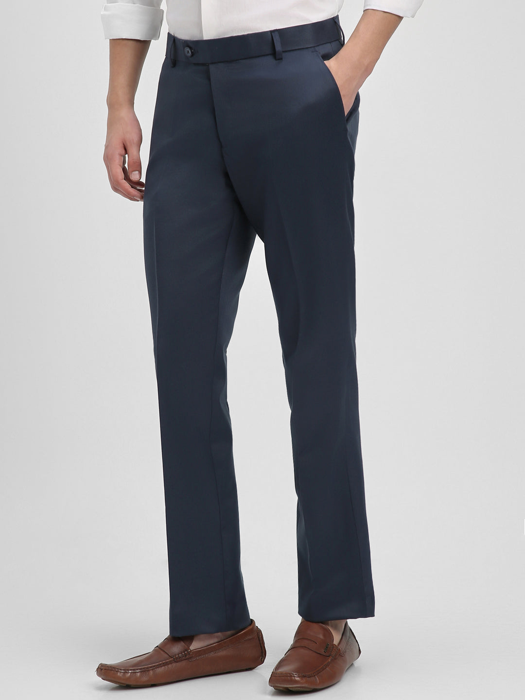 Men's Blue Solid Formal Trousers