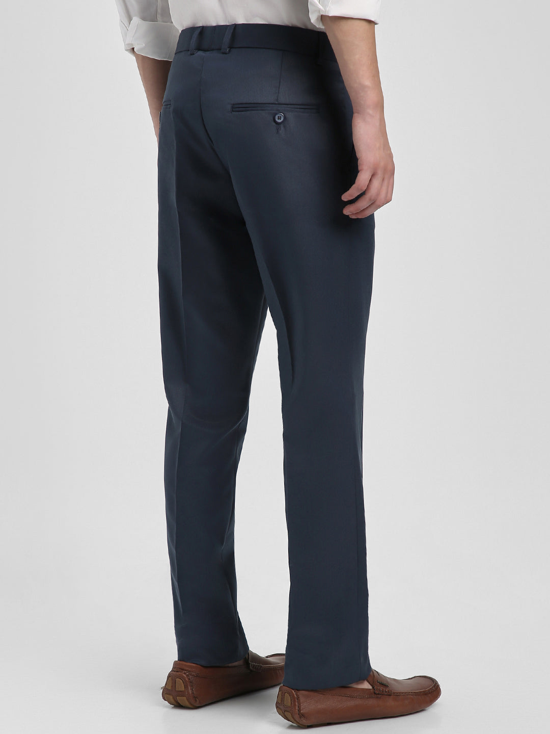 Men's Blue Solid Formal Trousers