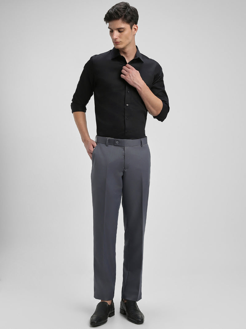 Men's Grey Solid Formal Trousers