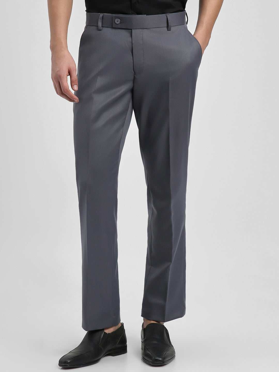 Men's Grey Solid Formal Trousers