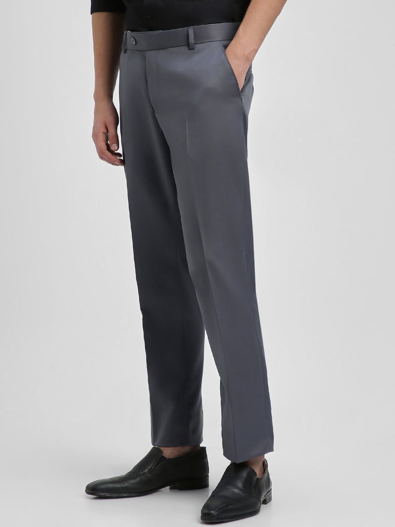 Men's Grey Solid Formal Trousers