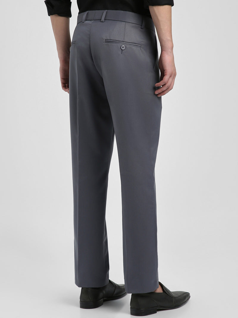 Men's Grey Solid Formal Trousers