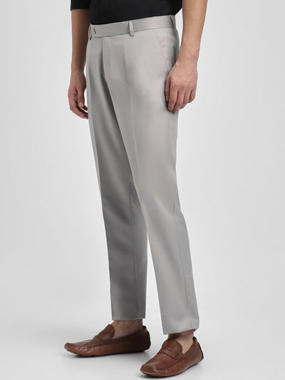 Dennis Lingo Men's Light Grey Solid Formal Trousers