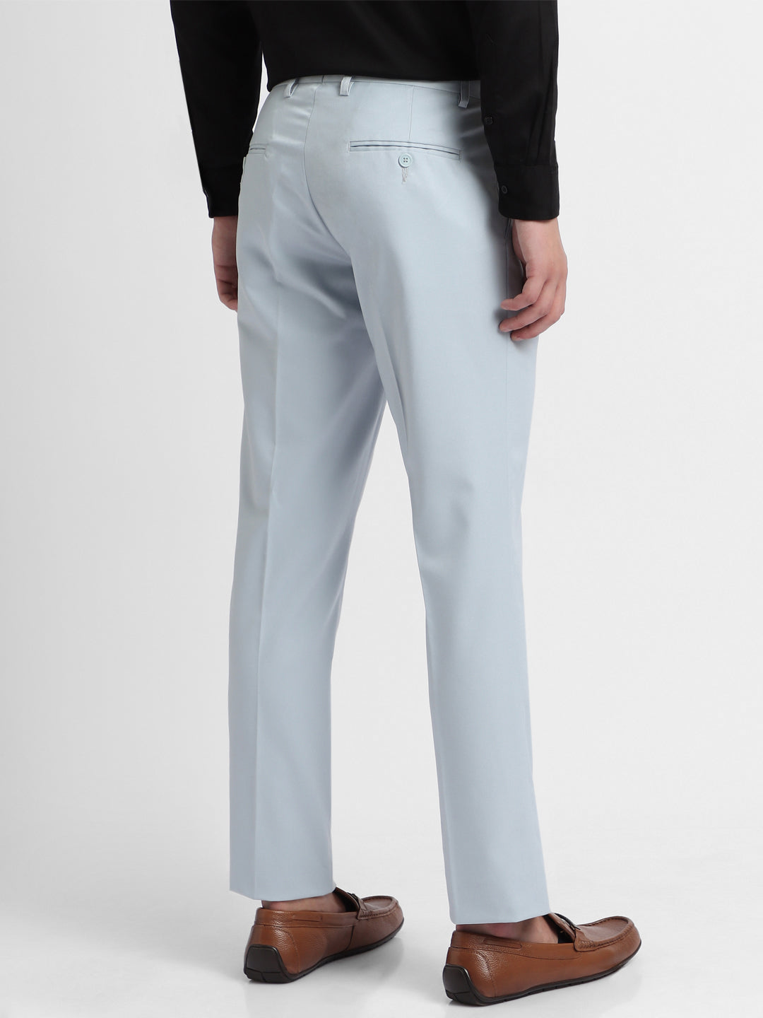 Men's Blue Solid Formal Trousers