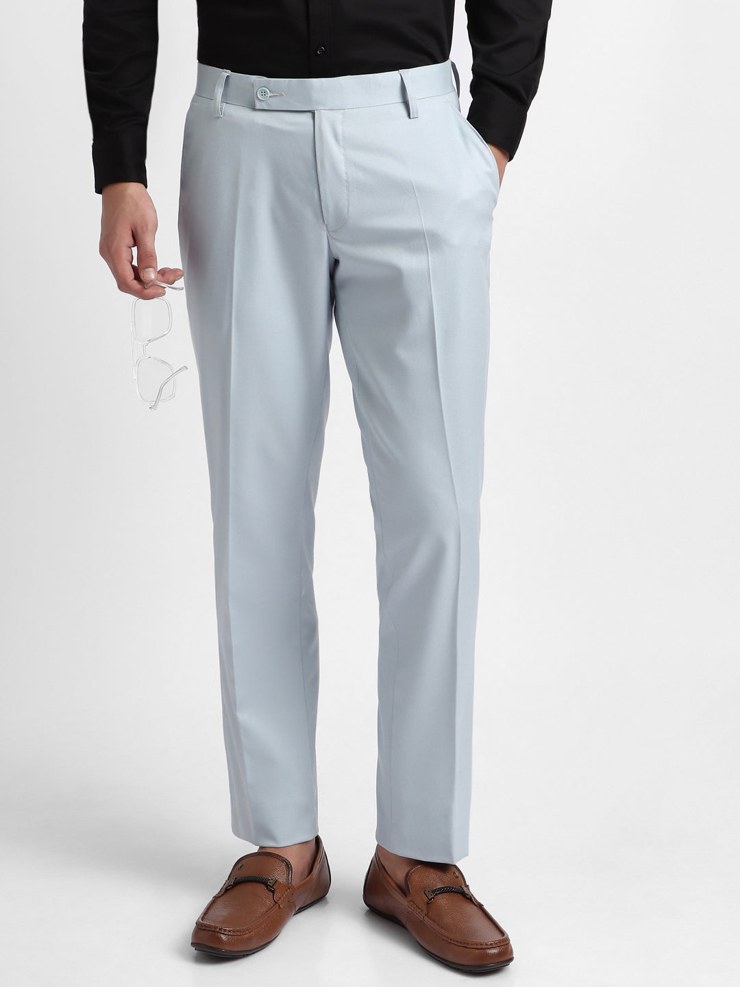 Men's Blue Solid Formal Trousers