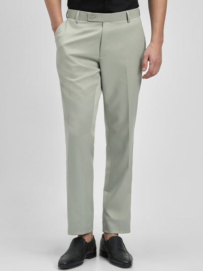 Men's Sage Green Solid Formal Trousers