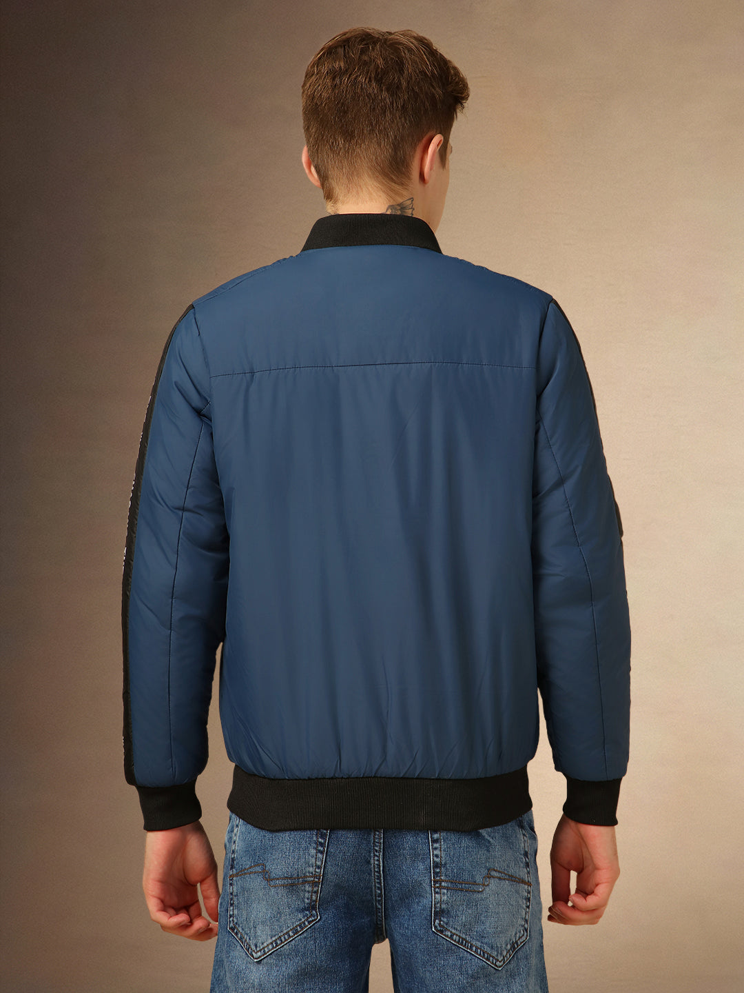 Men's BLUE Solid Bomber Full Sleeves Jackets