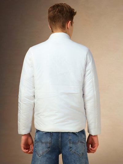 Men's White Solid Mock Collar Full Sleeves Jackets