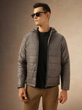 Men's Grey Hooded Full Sleeves Puffer Jacket