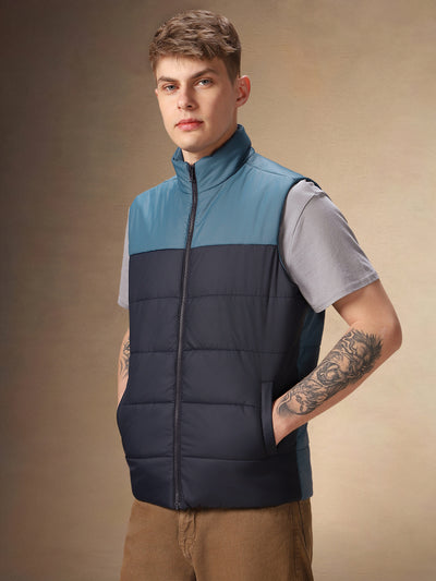 Men's Stand Collar Sleeveless Colourblocked Gilet Jacket