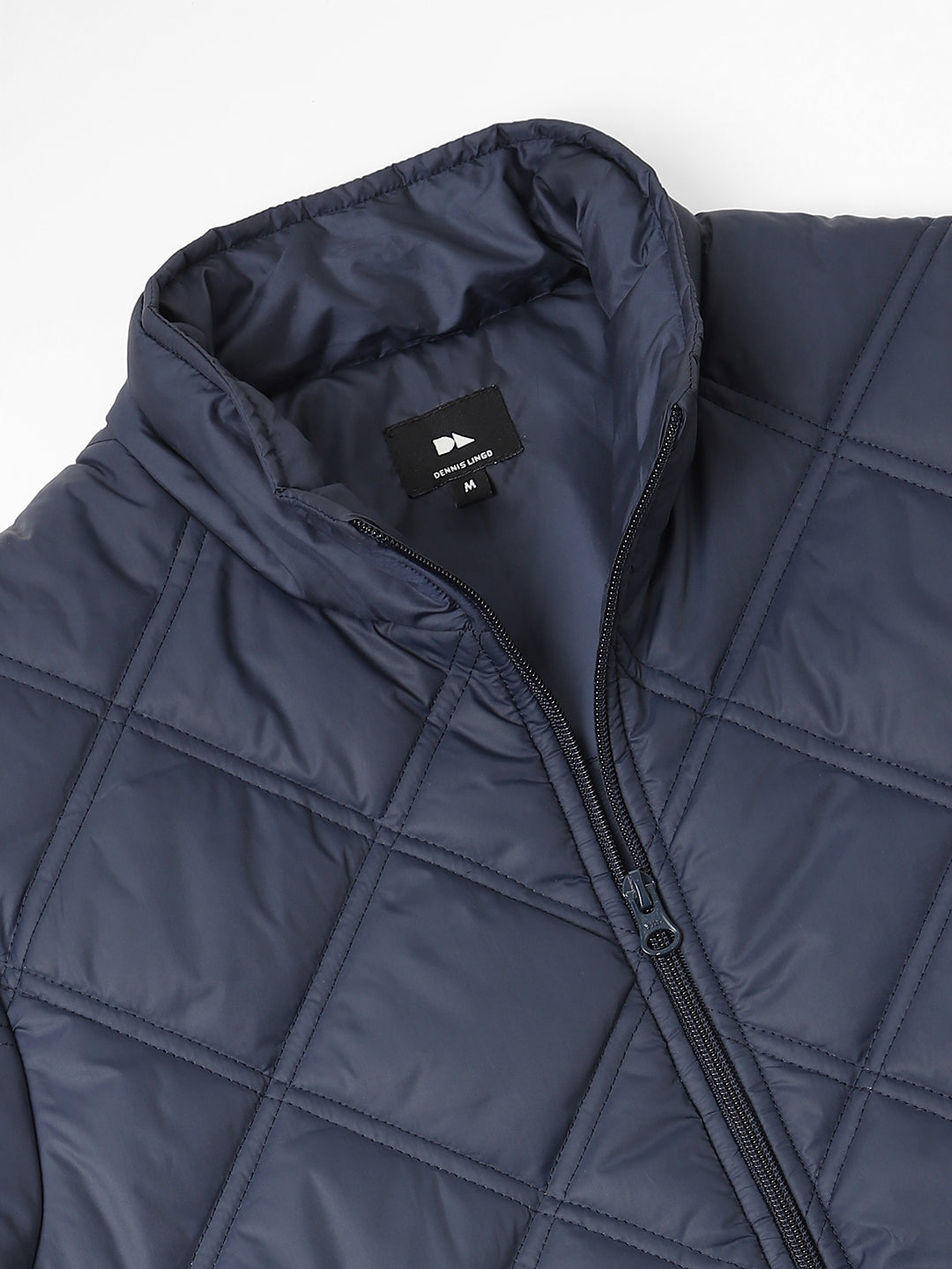 Men's High Neck Regular Fit Solid Quilted Navy Jackets