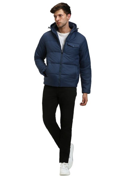 Men's Hooded Regular Fit Solid Denim Jackets