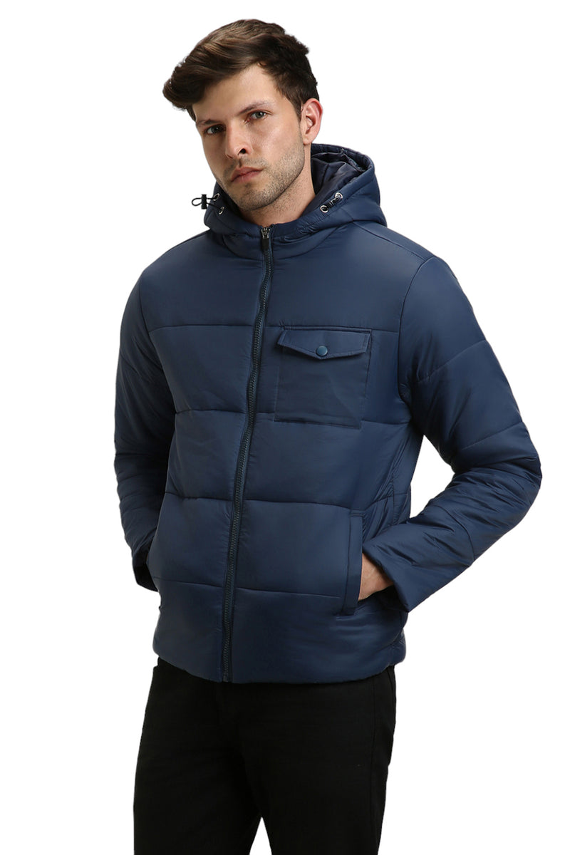 Men's Hooded Regular Fit Solid Denim Jackets