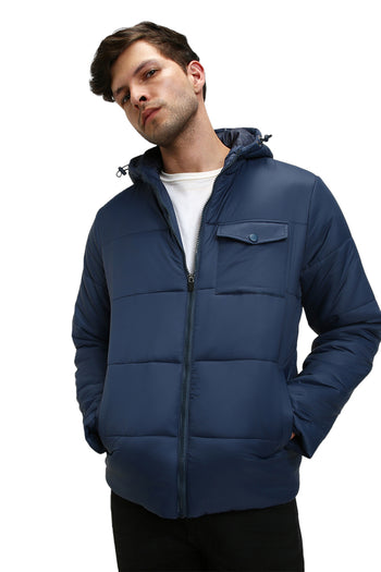 Men's Hooded Regular Fit Solid Denim Jackets