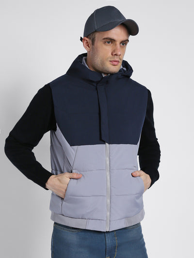 Men's Hooded Regular Fit Colourblock Stone Jackets