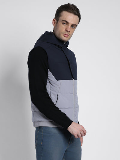 Men's Hooded Regular Fit Colourblock Stone Jackets