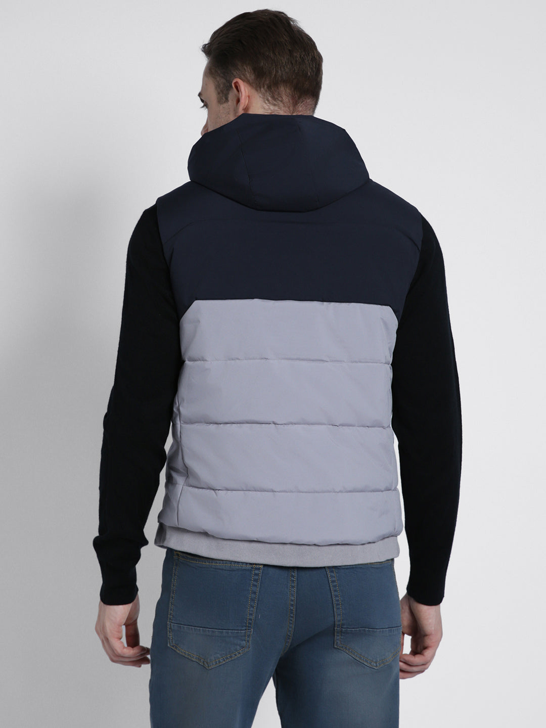 Men's Hooded Regular Fit Colourblock Stone Jackets