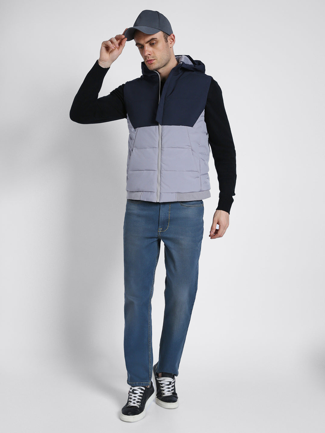 Men's Hooded Regular Fit Colourblock Stone Jackets