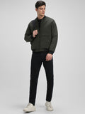 Men's Rib Neck Regular Fit Panelled Riffle Green Jackets