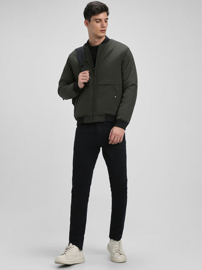 Men's Rib Neck Regular Fit Panelled Riffle Green Jackets