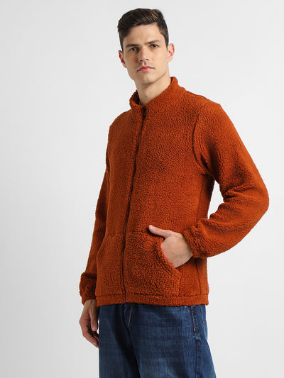 Dennis Lingo Men's High Neck Regular Fit Solid Fleece Brown Jackets