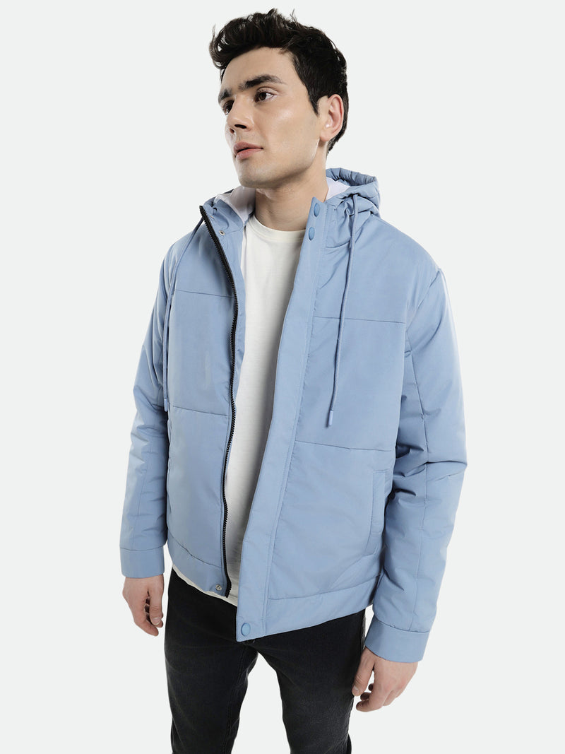 Men's Hooded Regular Fit Solid Grey Sky Jackets