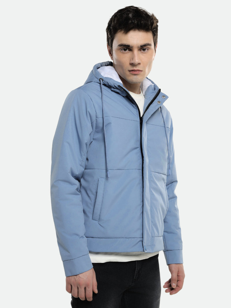 Men's Hooded Regular Fit Solid Grey Sky Jackets